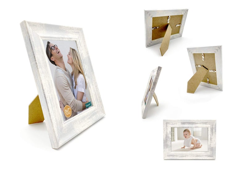 DECANIT 5x7 Picture Frames Rustic Distressed White Wood Pattern High Definition Glass for Table Top Display and Wall Mounting Photo Frameï¼ŒPack of 4 - Image 3